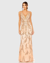 Pink V Neck Sequin Embellished Gown